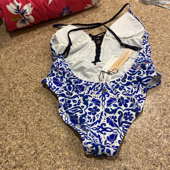 NWT Nanette Lepore Swim 1 One Piece Suit Small Blue White - Picture 16 of 17